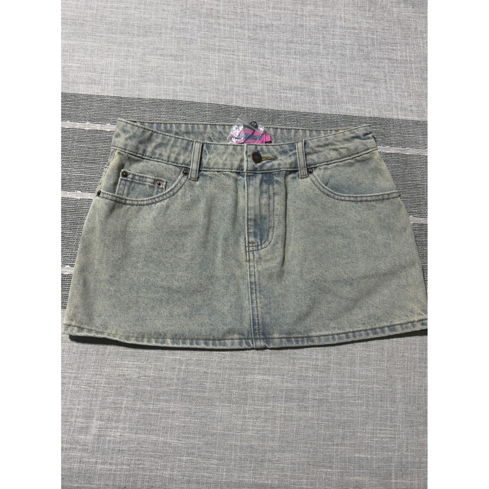 Edikted Blue Washed Denim Micro Mini Skirt Y2K Low Rise Size Small S15992